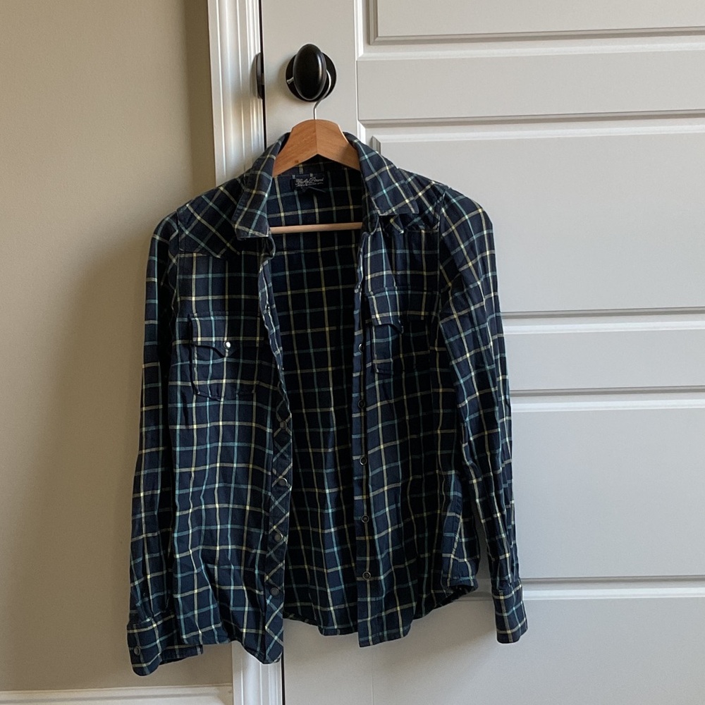 Lucky Brand Navy and Green Plaid Shirt